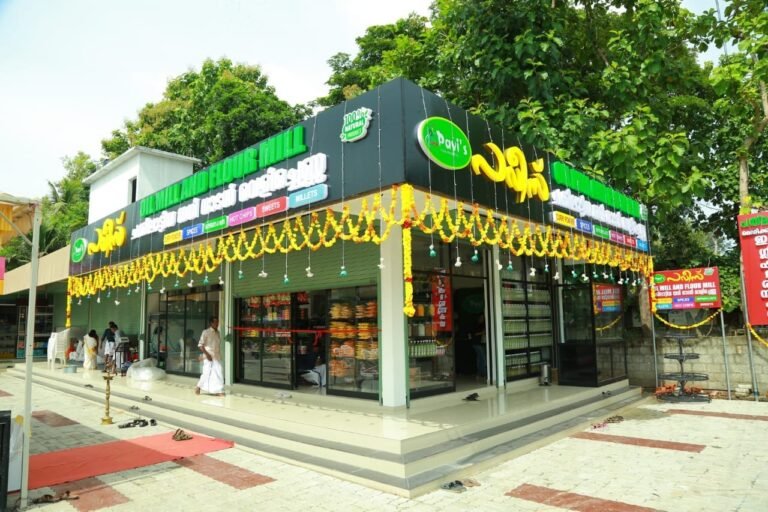 Pavis Food Products shop view displaying Kerala snacks and food products