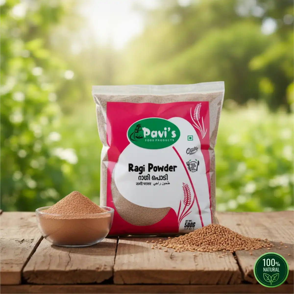 natural-ragi-powder. Authentic Kerala ragi flour suitable for porridge, puttu, dosa, idiyappam and roti
