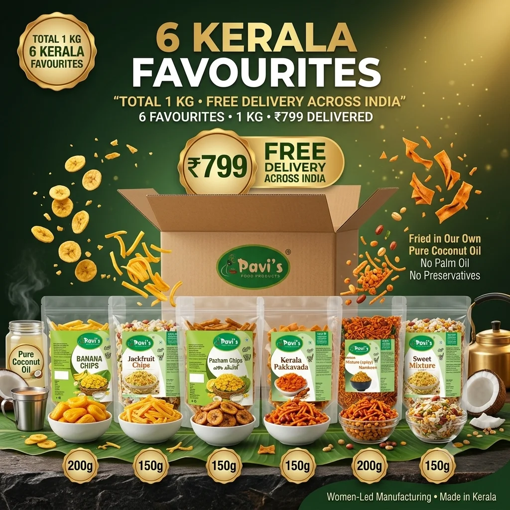 pavis-kerala-snacks-combo-1kg.jpg Pavi’s Pakkavada 150g and Sweet Mixture 150g Kerala snacks